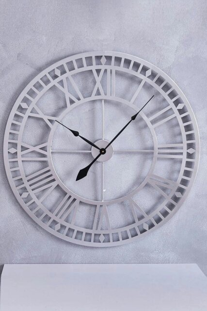 Rackhams 80cm Dia Silver Roman Numerals Metal Wall Clock - Silver - image 1