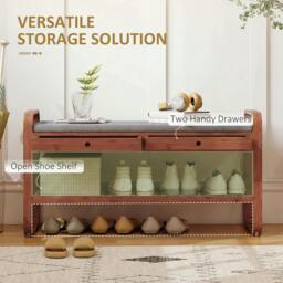 Rackhams Shoe Bench with 2 Drawers Cushioned Seat 105 cm - Natural wood finish - thumbnail 6