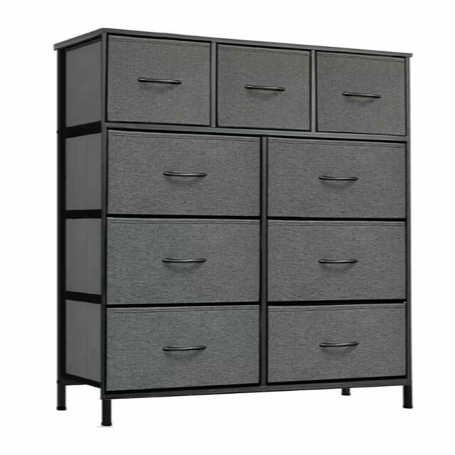 Rackhams 9 Drawer Fabric Chest of Drawers Modern Bedroom Bedside Storage Dresser Organizer Unit - Wood - Grey - image 1