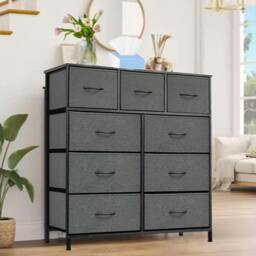 Rackhams 9 Drawer Fabric Chest of Drawers Modern Bedroom Bedside Storage Dresser Organizer Unit - Wood - Grey - thumbnail 2