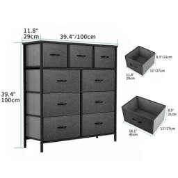 Rackhams 9 Drawer Fabric Chest of Drawers Modern Bedroom Bedside Storage Dresser Organizer Unit - Wood - Grey - thumbnail 3