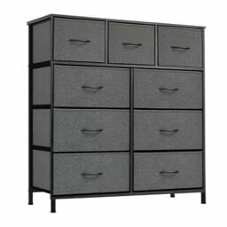 Rackhams 9 Drawer Fabric Chest of Drawers Modern Bedroom Bedside Storage Dresser Organizer Unit - Wood - Grey