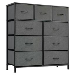 Rackhams 9 Drawer Fabric Chest of Drawers Modern Bedroom Bedside Storage Dresser Organizer Unit - Wood - Grey - thumbnail 5