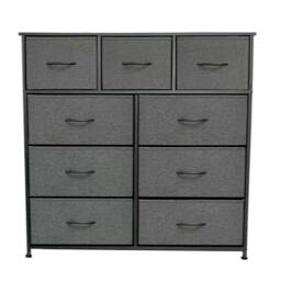 Rackhams 9 Drawer Fabric Chest of Drawers Modern Bedroom Bedside Storage Dresser Organizer Unit - Wood - Grey - thumbnail 6