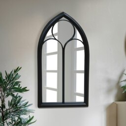 Rackhams Milton Black Metal Frame Arch Window Wall Mirror 112cm x 61cm - Brown