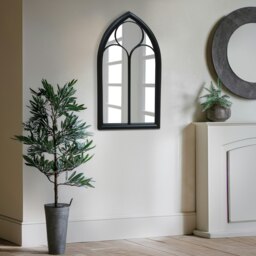 Rackhams Milton Black Metal Frame Arch Window Wall Mirror 112cm x 61cm - Brown - thumbnail 2