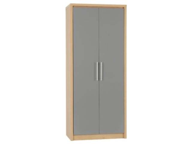 Rackhams Seville 2 Door Double Wardrobe - Grey High Gloss and Light Oak - image 1