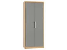 Rackhams Seville 2 Door Double Wardrobe - Grey High Gloss and Light Oak - thumbnail 1