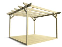 Rackhams Chamfered Wooden Pergola and Decking Kit - Natural (Light Green) - 4.2m x 4.2m - thumbnail 2