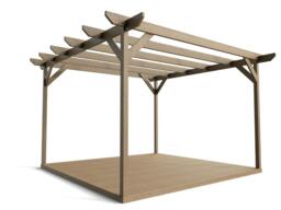 Rackhams Chamfered Wooden Pergola and Decking Kit - Natural (Light Green) - 4.2m x 4.2m - thumbnail 4