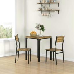 Rackhams 3 Pcs Compact Dining Table 2 Chairs Set Rustic Brown