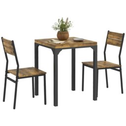 Rackhams 3 Pcs Compact Dining Table 2 Chairs Set Rustic Brown - thumbnail 2
