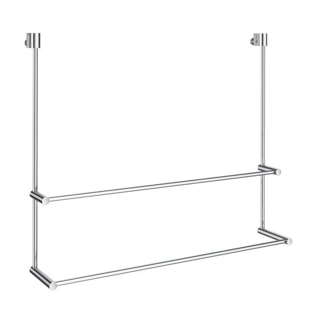 "Rackhams Polished Chrome Double Towel Rail 60cm/23.6"" Bathroom Towel Holder for Mounting to Glass Shower Panels 5 - 10mm Wide"