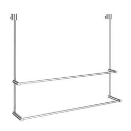 "Rackhams Polished Chrome Double Towel Rail 60cm/23.6"" Bathroom Towel Holder for Mounting to Glass Shower Panels 5 - 10mm Wide"
