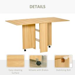 Rackhams Folding Dining Table, Drop Leaf Table for Small Spaces, Foldable Rectangular Tabletop with Storage Shelves for Kitchen, Dining Room, Teak - thumbnail 6