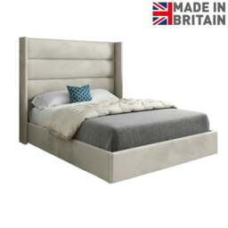 Rackhams Nuno Straight Winged Upholstered Soft Velvet Bed Frame - Cream - Silver - Small single - thumbnail 6