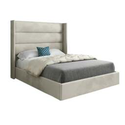 Rackhams Nuno Straight Winged Upholstered Soft Velvet Bed Frame - Cream - Silver - Small single - thumbnail 5