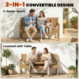 Rackhams Wooden Garden Bench with Table and Hidden Shelf, Teak - Wooden garden bench - 167 - Fir wood - thumbnail 4
