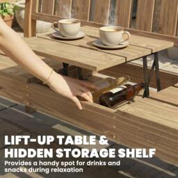 Rackhams Wooden Garden Bench with Table and Hidden Shelf, Teak - Wooden garden bench - 167 - Fir wood - thumbnail 5