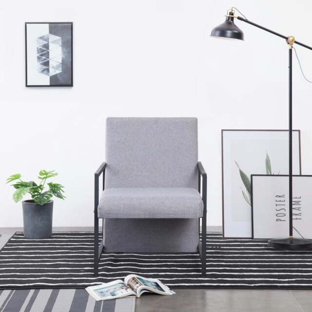 Rackhams Armchair with Chrome Feet Light Grey Fabric