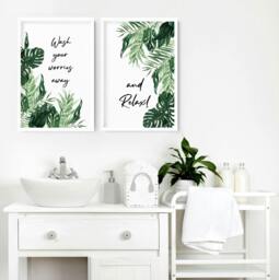 Rackhams Art in bathroom - Set of 2 wall art prints - 12 x 16 inches / 30.5 x 40.65 cm - Polyester Canvas 260 gsm - Canvas wrapped
