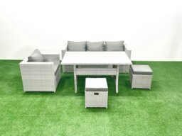 Rackhams Garden Dining Set Outdoor Rattan Furniture Set with Sofa Dining Table Small Footstools Light Grey Mixed - thumbnail 1