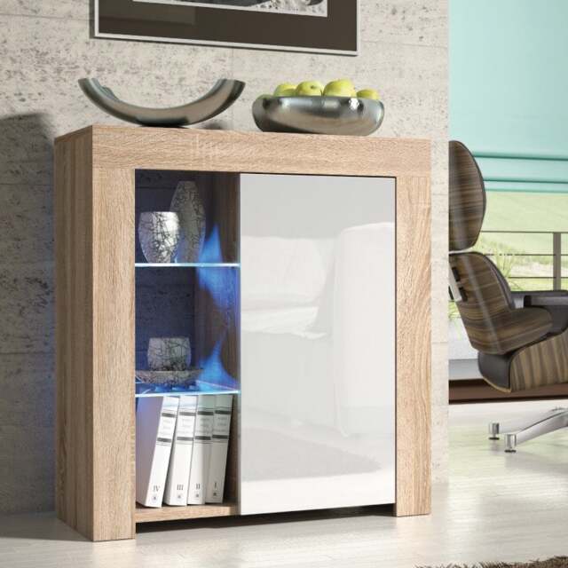 Rackhams Distinctive 83cm Cabinet Cupboard Sideboard with White High Gloss Door and Free LED Lights - image 1