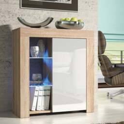 Rackhams Distinctive 83cm Cabinet Cupboard Sideboard with White High Gloss Door and Free LED Lights - thumbnail 1