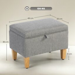 Rackhams Linen Storage Ottoman Storage Box with Rubberwood Legs, Light Grey - Light Grey - 1 - Storage Ottoman - thumbnail 3