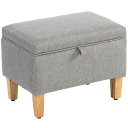 Rackhams Linen Storage Ottoman Storage Box with Rubberwood Legs, Light Grey - Light Grey - 1 - Storage Ottoman - thumbnail 2