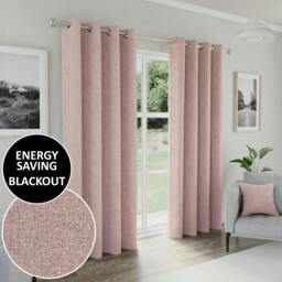 "Rackhams 100% Blackout Curtains - Thermal/Energy Saving Linen Look Pair with Eyelets For Living Room & Bedrooms - Blush - 46"" (117cm) Width x 54"" (137cm) Drop"