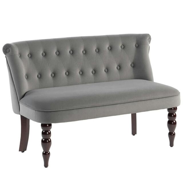 Rackhams Velvet 2 Seater Sofa, Button Tufted Wingback Loveseat with Rubber Wood Legs for Living Room, Bedroom, Charcoal Grey - Charcoal Grey