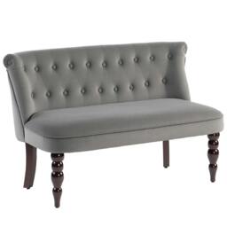 Rackhams Velvet 2 Seater Sofa, Button Tufted Wingback Loveseat with Rubber Wood Legs for Living Room, Bedroom, Charcoal Grey - Charcoal Grey