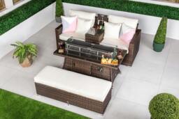 Rackhams Havana 2 Seat Modular Sofa Rattan Garden Balcony Furniture Set Outdoor Drinks Cooler Table, Fire Pit Coffee Table & Bench - Grey - 1 - thumbnail 3