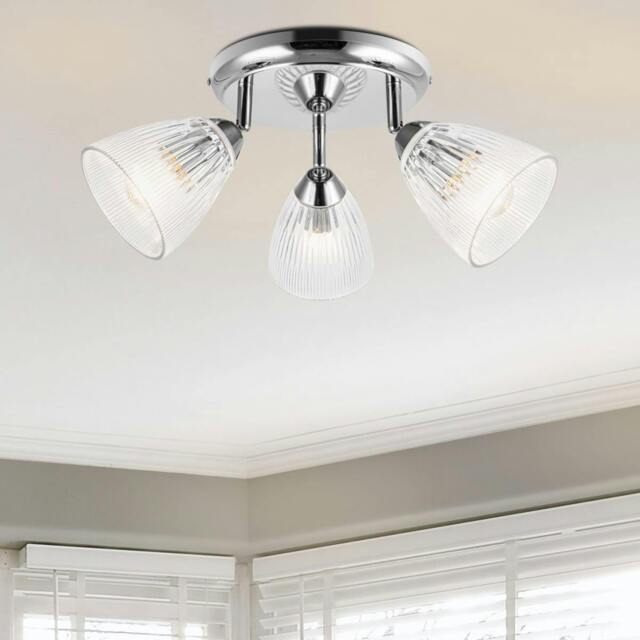 Rackhams Athella Bathroom 3 Light Ribbed Glass Spotlight - Chrome - image 1