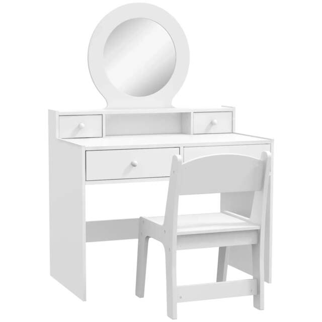 Rackhams Kids Dressing Table Set Kids Make up Table with Stool and Mirror, Storage Drawers, Gift for Aged 3-8