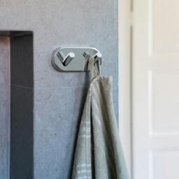 Rackhams Polished Chrome Double Towel Hook Rail 40mm x 90mm Wall Mounted Bathroom Rounded Robe Hooks Clothes Hanger Coat Peg - thumbnail 3