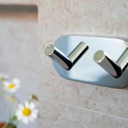 Rackhams Polished Chrome Double Towel Hook Rail 40mm x 90mm Wall Mounted Bathroom Rounded Robe Hooks Clothes Hanger Coat Peg - thumbnail 2