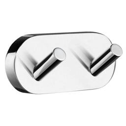 Rackhams Polished Chrome Double Towel Hook Rail 40mm x 90mm Wall Mounted Bathroom Rounded Robe Hooks Clothes Hanger Coat Peg
