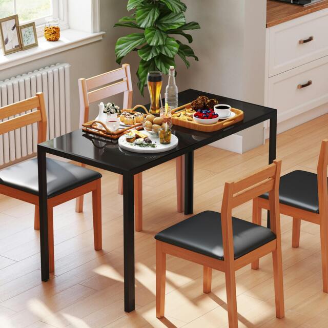 Rackhams Modern Rectangular 4 Seater Dining Table with Tempered Glass Top - image 1