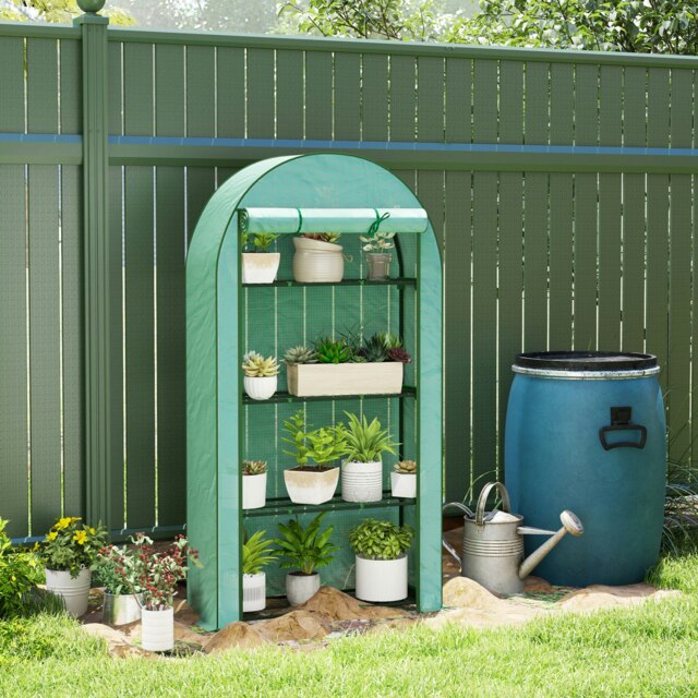 Rackhams 4 Tier Mini Greenhouse with Reinforced PE Cover, Green - image 1