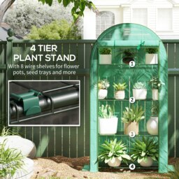 Rackhams 4 Tier Mini Greenhouse with Reinforced PE Cover, Green - thumbnail 4