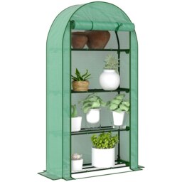 Rackhams 4 Tier Mini Greenhouse with Reinforced PE Cover, Green - thumbnail 2