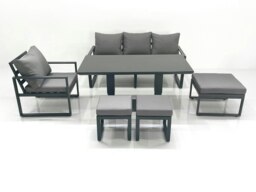 Rackhams Outdoor Aluminium Garden Furniture Set with Adjustable Rising Lifting Dining Table 3 Seater Sofa Chair 3 Footstools Dark Grey - thumbnail 2