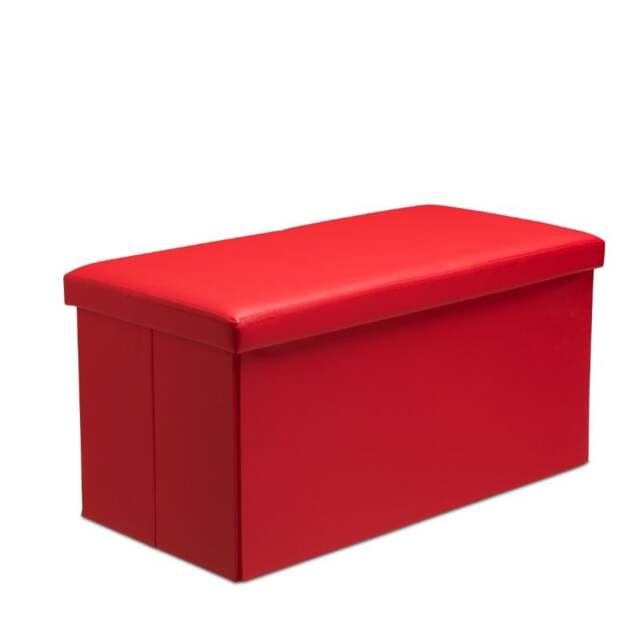 Rackhams Faux Leather Storage Ottoman Storage Box With Lid Foldable - 76x38x38cm Rectangle - Red - image 1