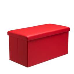 Rackhams Faux Leather Storage Ottoman Storage Box With Lid Foldable - 76x38x38cm Rectangle - Red