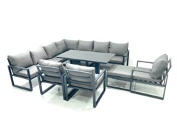 Rackhams 11 Seater Outdoor Aluminum Garden Furniture Set Corner Sofa Big Footstool 3 Chairs Adjustable Rising Lifting Dining Table Sets Dark Grey - thumbnail 2