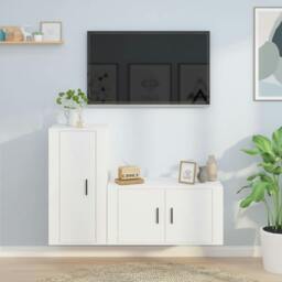 Rackhams 2 Piece TV Cabinet Set White Engineered Wood - White - Engineered wood