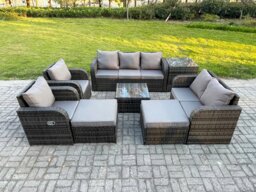 Rackhams Rattan Garden Furniture 8 Piece Patio Set Table Sofa Chairs With 2 Big Footstool Side Table - thumbnail 2