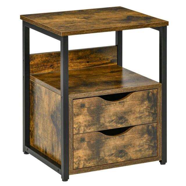 Rackhams Industrial Side Table with Drawer, Sofa Table, Bedside Cabinet with Storage Shelf, Slim Nightstand for Living Room, Bedroom, Rustic Brown - image 1